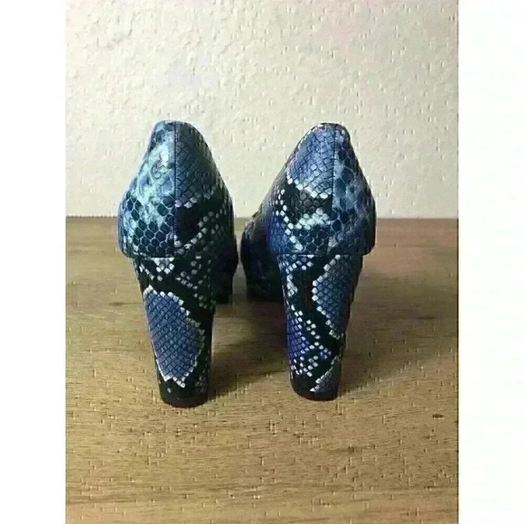 Women's Snake Leather Shoes Block High Heels Platform Round Toe Ladies Pumps 38 - Picture 5 of 9